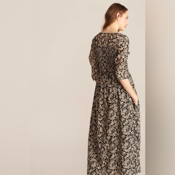 Rebecca Taylor | Ruched Oska Midi Smocked Silk Blend Dress Size Small - Picture 4 of 13